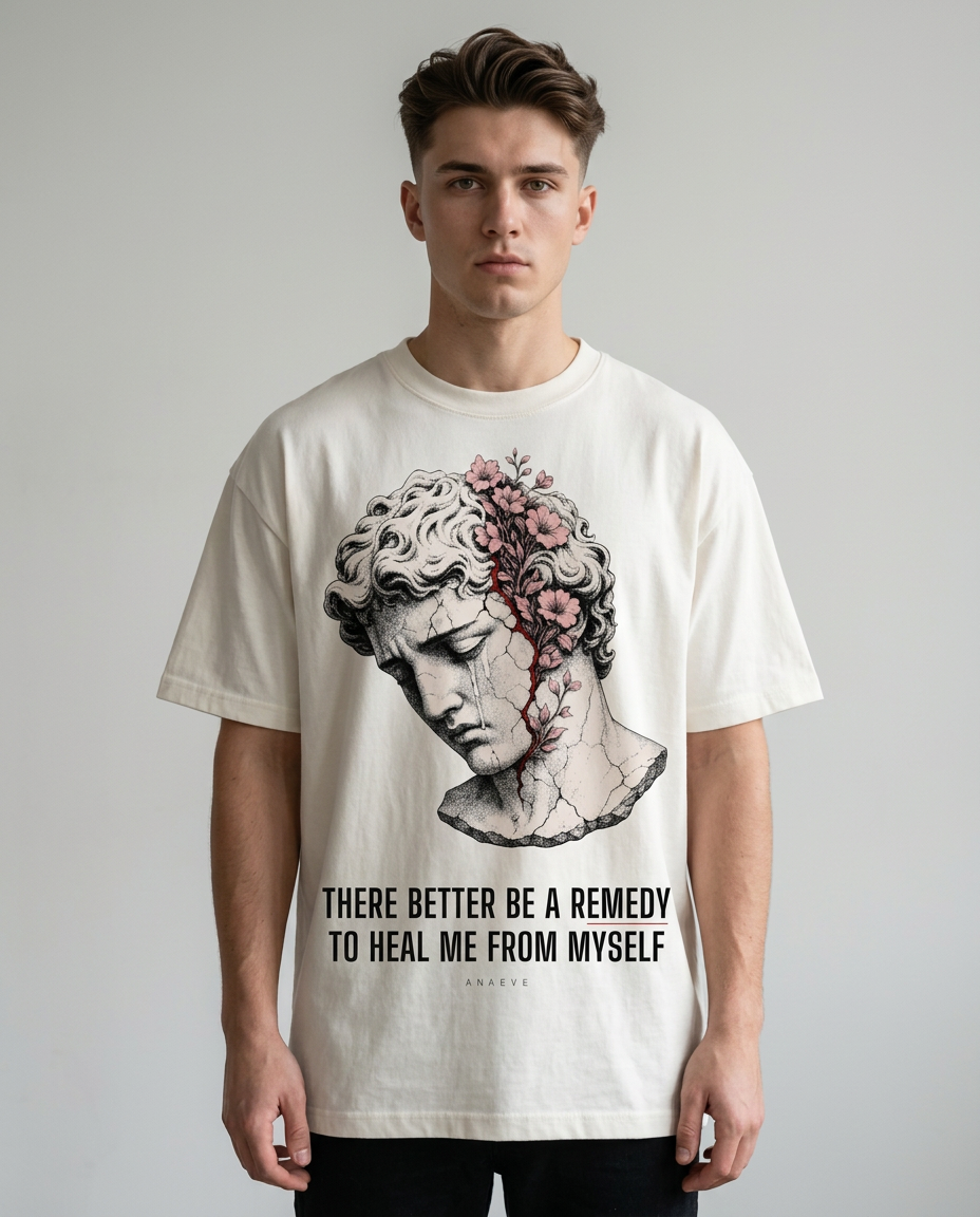 ANAEVE oversize t-shirt with cracked statue and pink flowers print